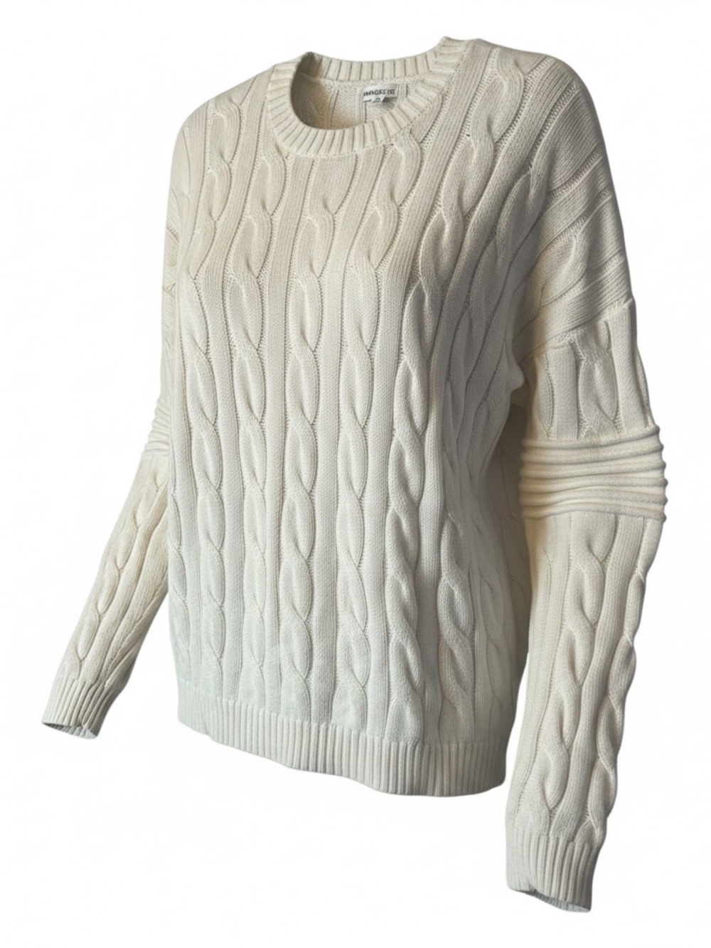 Minnie Rose Ivory Cable Knit Cotton Cashmere Sweater Size M